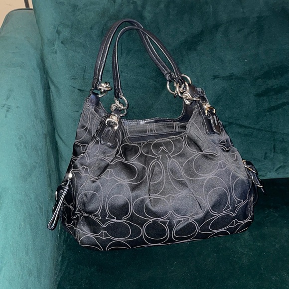 Coach Handbags - COACH Signature Black Hobo Bag
